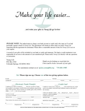 Young Life Easy Giving Program Agreement