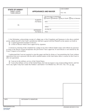 Hawaii Family Court Appearance and Waiver