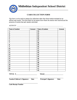 Midlothian ISD Cash Collection Form