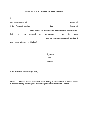 Affidavit for Change of Appearance