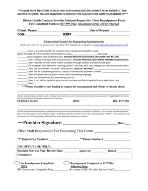 Illinois Health Connect Provider Reassignment Form