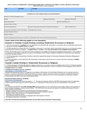 Educational Screening Questionnaire for Posting Outside Canada