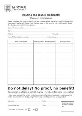 UK Housing and Council Tax Benefit Change of Circumstances Form