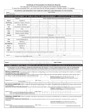 Colorado Certificate of Immunization