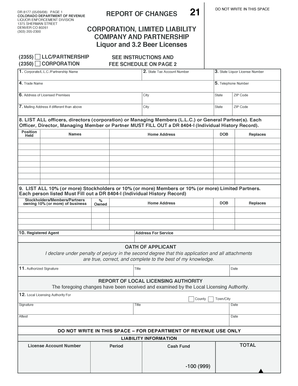 Colorado Liquor License Report of Changes