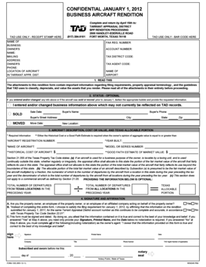 Texas Business Aircraft Rendition Form