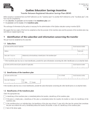 Québec Education Savings Incentive Transfer Form