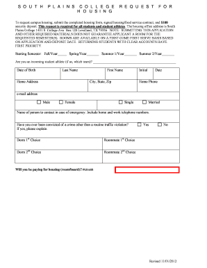 South Plains College Housing Request Form