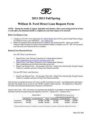 William D. Ford Direct Loan Request Form
