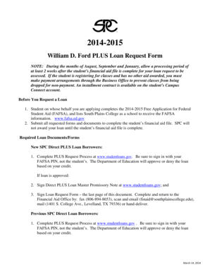 William D. Ford PLUS Loan Request Form