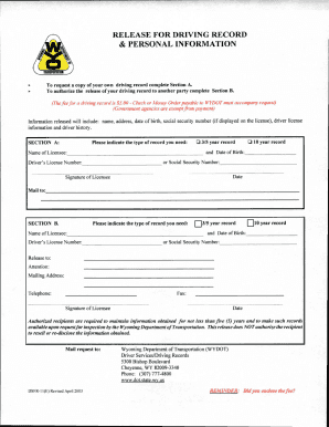 Wyoming Driving Record Release Form