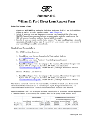 William D. Ford Direct Loan Request Form