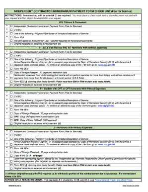 Independent Contractor Honorarium Payment Checklist