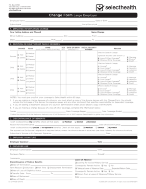 SelectHealth Large Employer Change Form