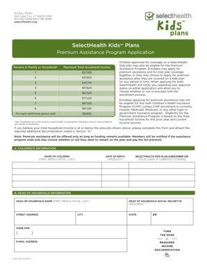 SelectHealth Kids Premium Assistance Program Application