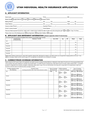 Utah Individual Health Insurance Application