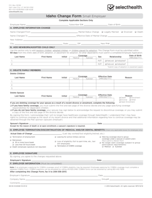 Idaho Small Employer Health Insurance Change Form