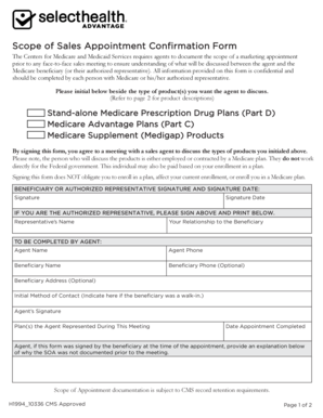 Medicare Sales Appointment Confirmation Form