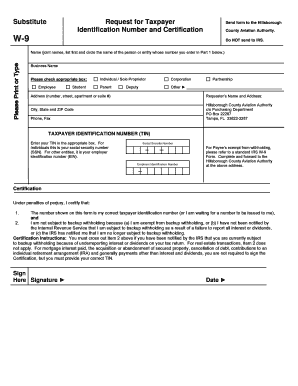 W-9 Form for Hillsborough County Aviation Authority