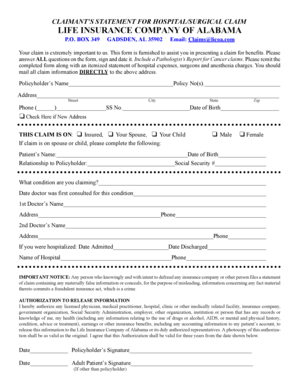 Claimant’s Statement for Hospital/Surgical Claim