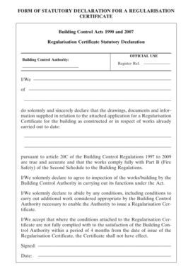 Regularisation Certificate Statutory Declaration