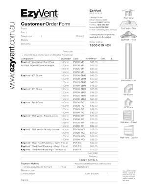 EzyVent Customer Order Form