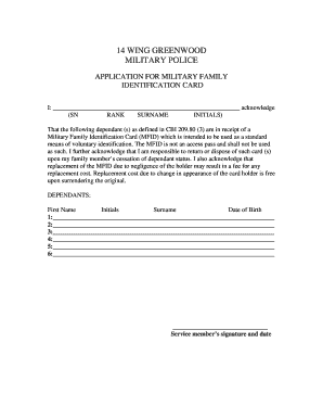 Military Family Identification Card Application