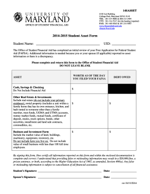 2014-2015 Student Asset Form