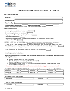 Investor Program Property & Liability Application