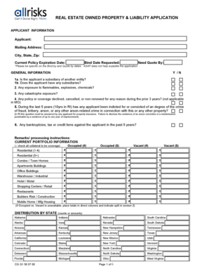 Real Estate Owned Property & Liability Application