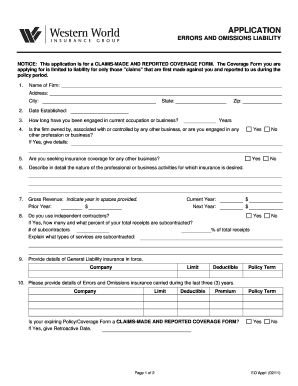 Errors and Omissions Liability Application