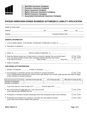 Excess Hired/Non-Owned Business Automobile Liability Application