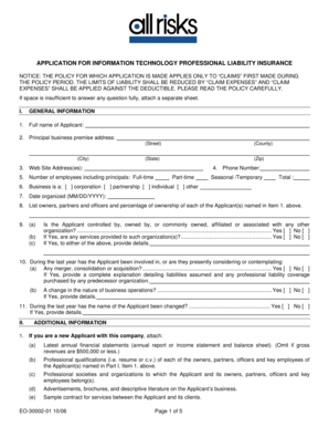 Application for IT Professional Liability Insurance