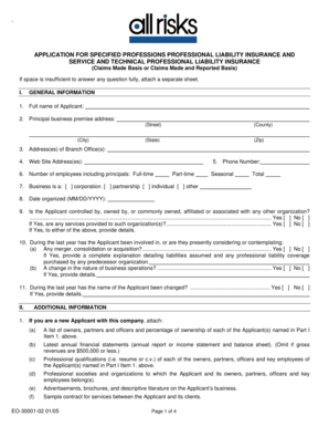 Professional Liability Insurance Application