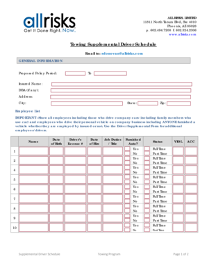Towing Supplemental Driver Schedule