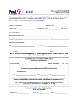 Mileage Reimbursement Verification Form