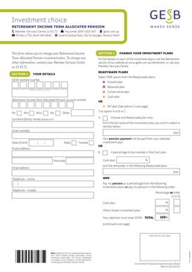 Retirement Income Term Allocated Pension Investment Choice Form