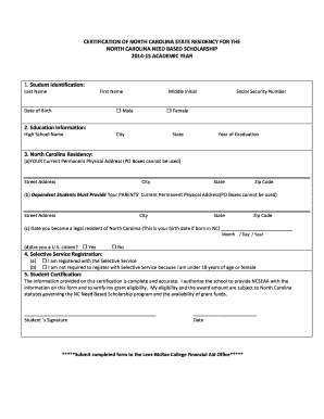 North Carolina Residency Certification for Scholarship