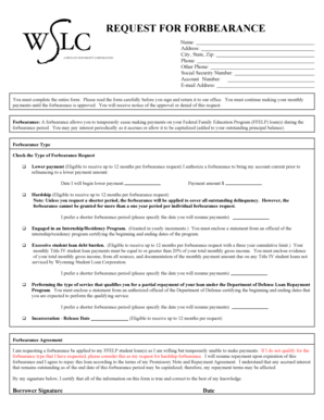 Request for Forbearance on Federal Family Education Program Loan