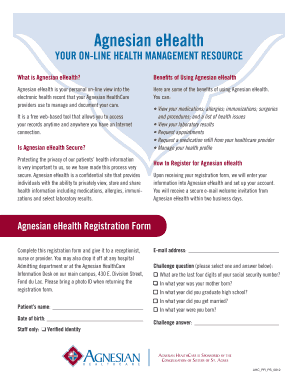 Agnesian eHealth Registration Form