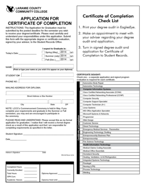 Laramie County Community College Certificate of Completion Application