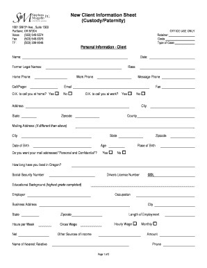 Custody/Paternity Client Information Sheet