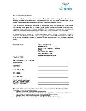 Cigna Provider Nomination Form