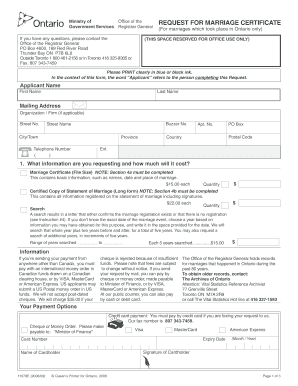 Ontario Marriage Certificate Request Form