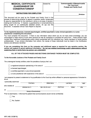 Massachusetts Guardianship or Conservatorship Medical Certificate