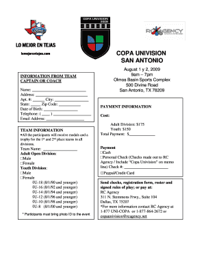 Copa Univision San Antonio Registration Form