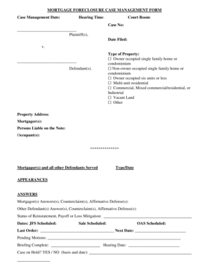 Mortgage Foreclosure Case Management Form