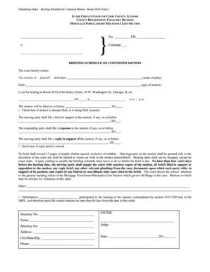 Briefing Schedule for Contested Motion