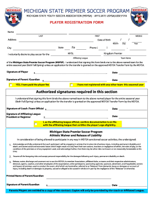 Michigan State Premier Soccer Program Player Registration Form