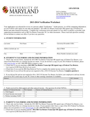 2013-2014 Verification Worksheet